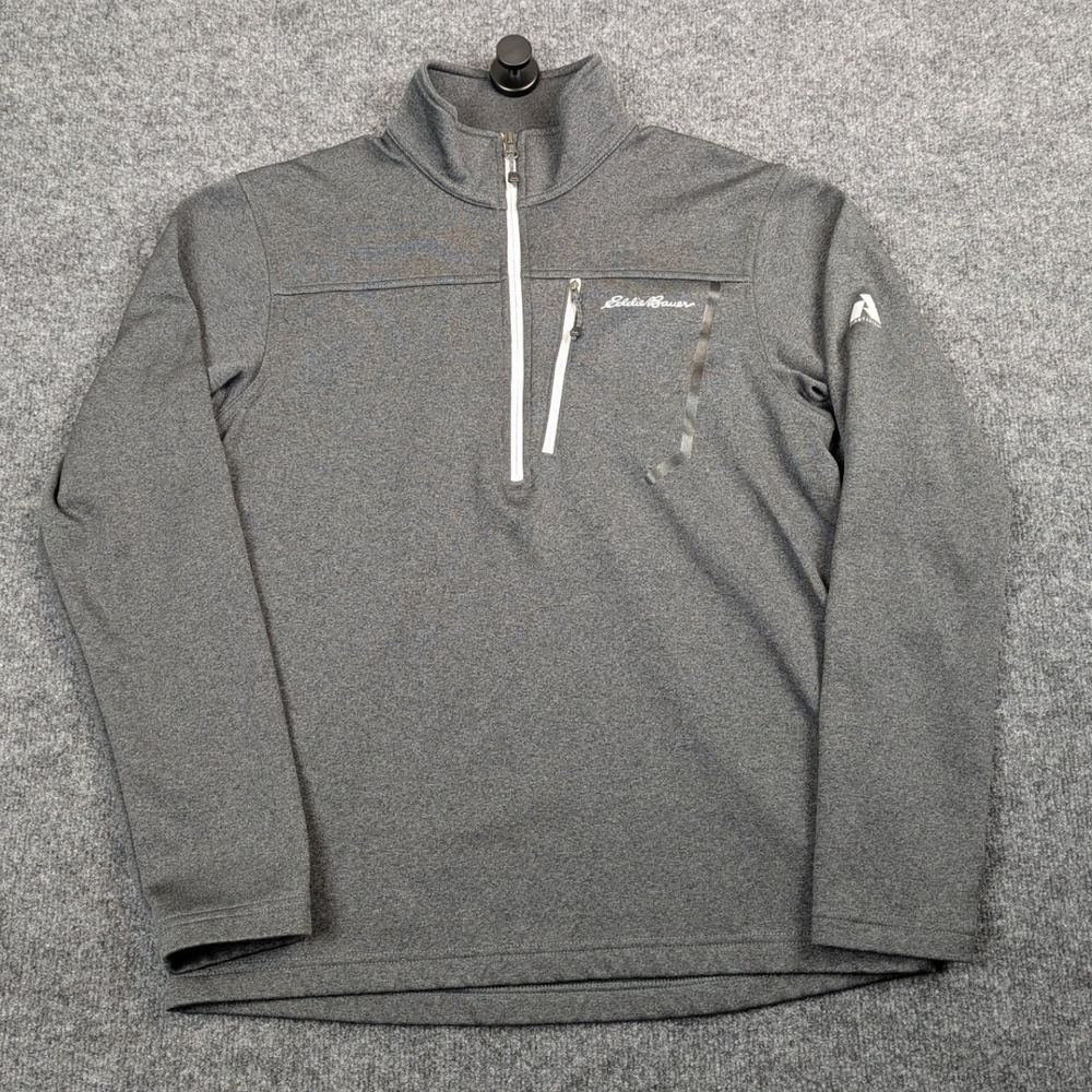 Eddie Bauer Mens First Ascent 1/4‎ Zip Pullover Fleece Gray Medium Mock Neck
